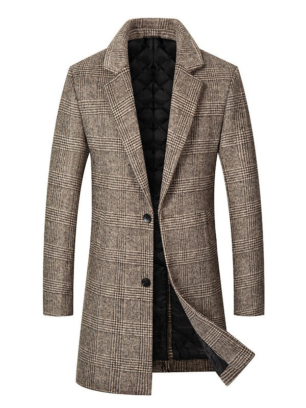 Men's Wool Blend Overcoat – Long Single-Breasted Design