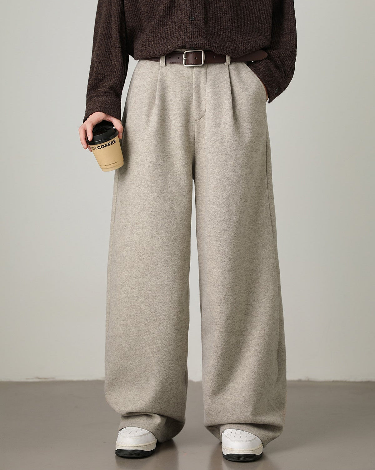 Men's Wide Leg Knit Trousers – Relaxed High-Waisted Fit