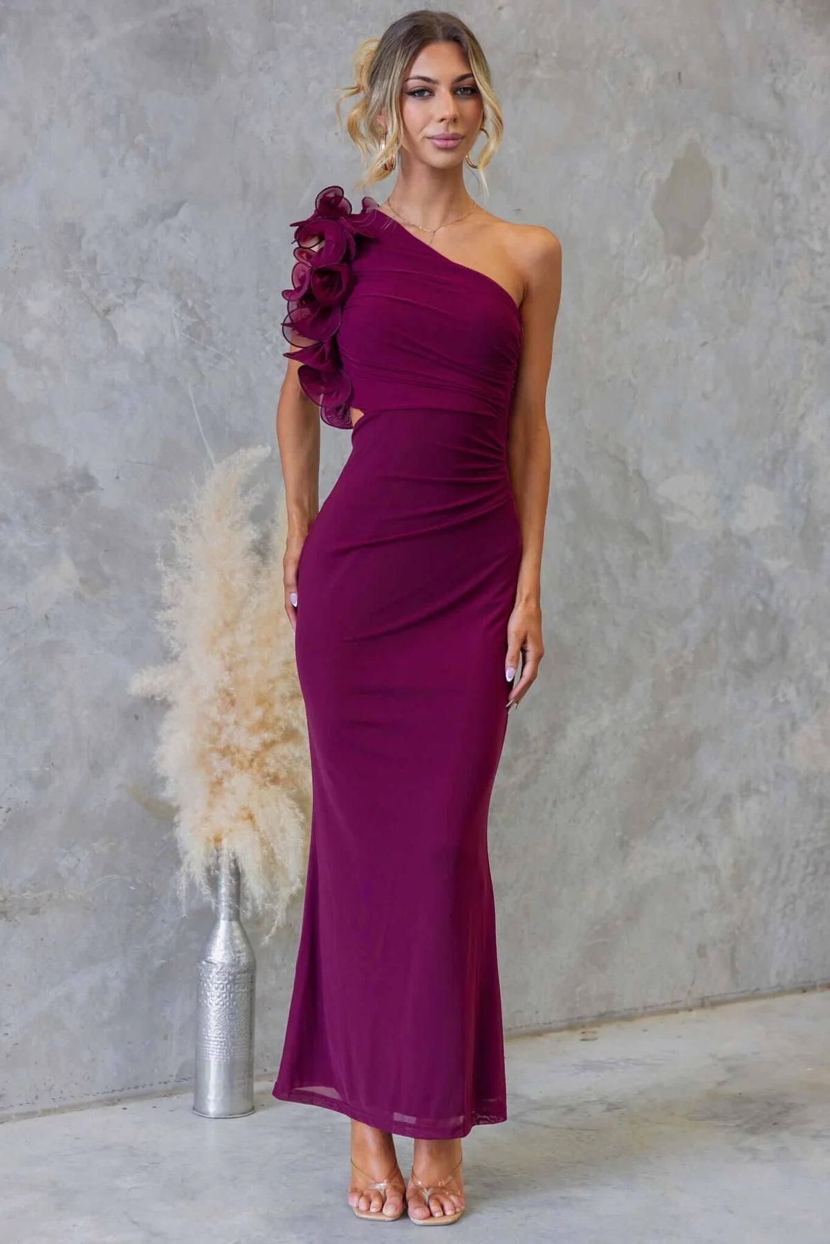 Wedding Guest One-Shoulder Maxi Dress with Ruffles for Women
