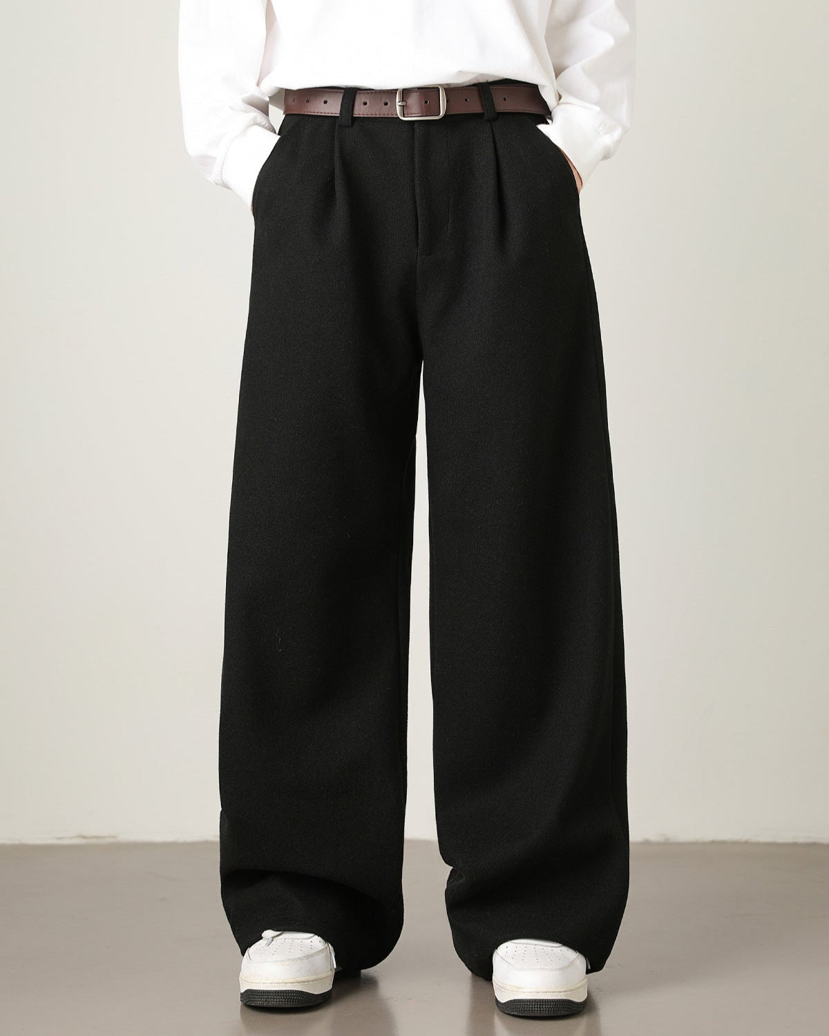Men's Wide Leg Knit Trousers – Relaxed High-Waisted Fit