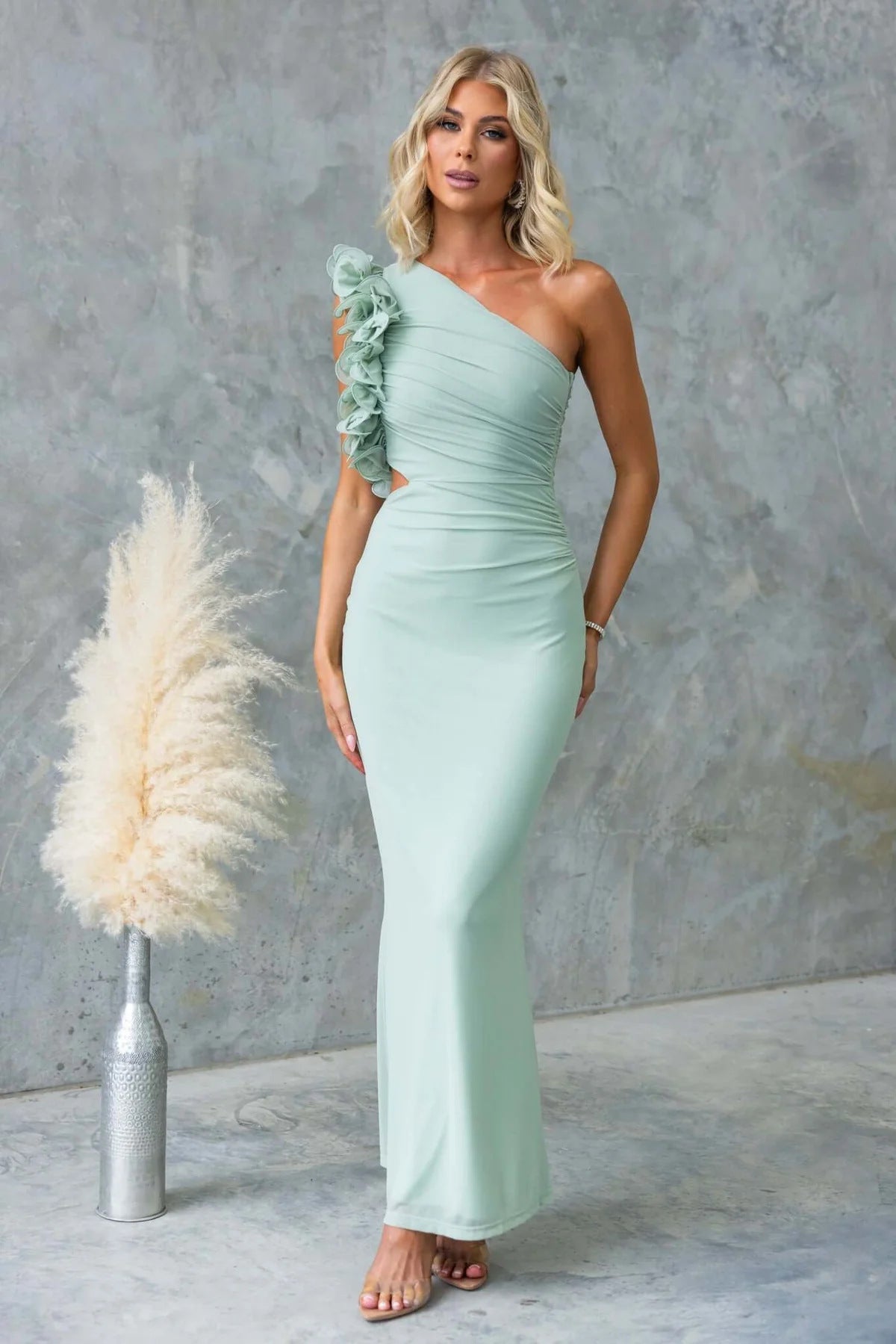Wedding Guest One-Shoulder Maxi Dress with Ruffles for Women