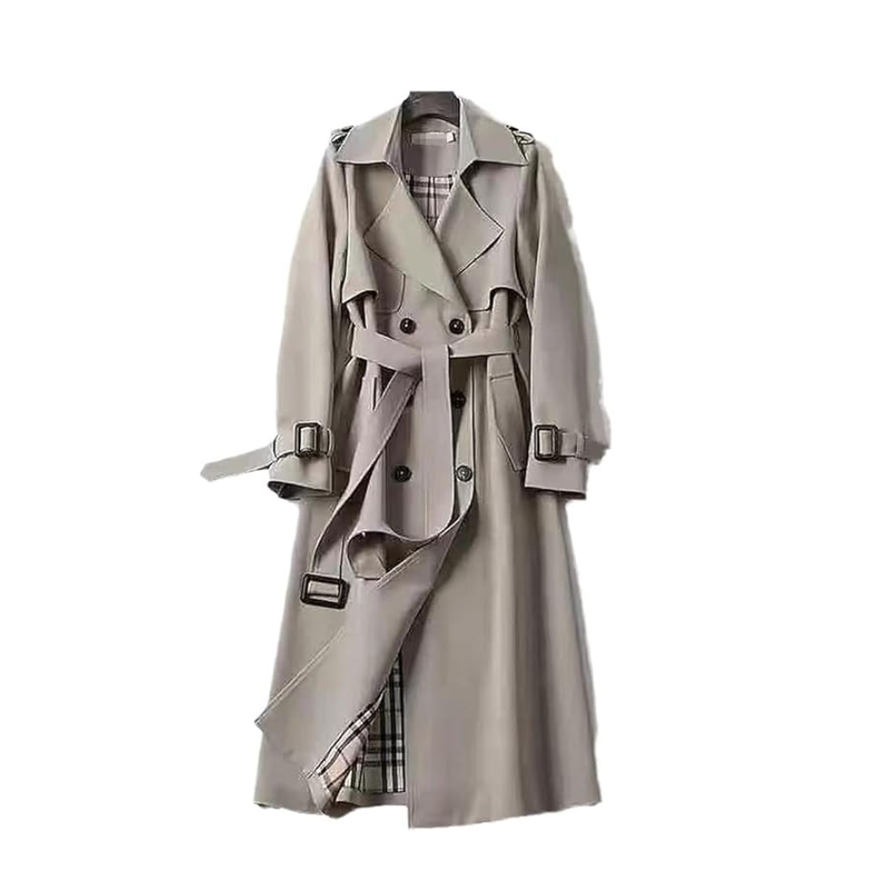 Women's Long Double-Breasted Trench Coat - Classic Tailored Style