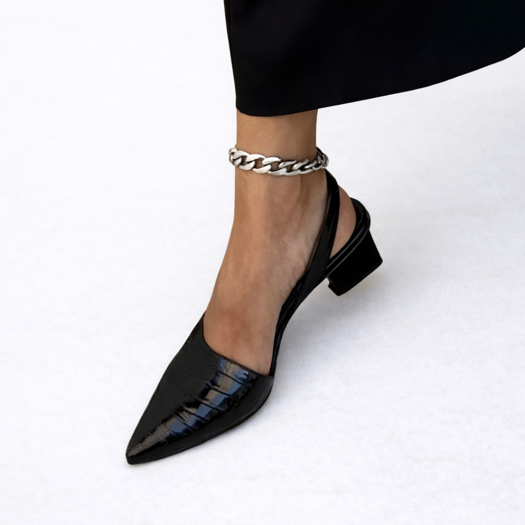Women's Pointed Toe Slingback Heels – Low Block Heel