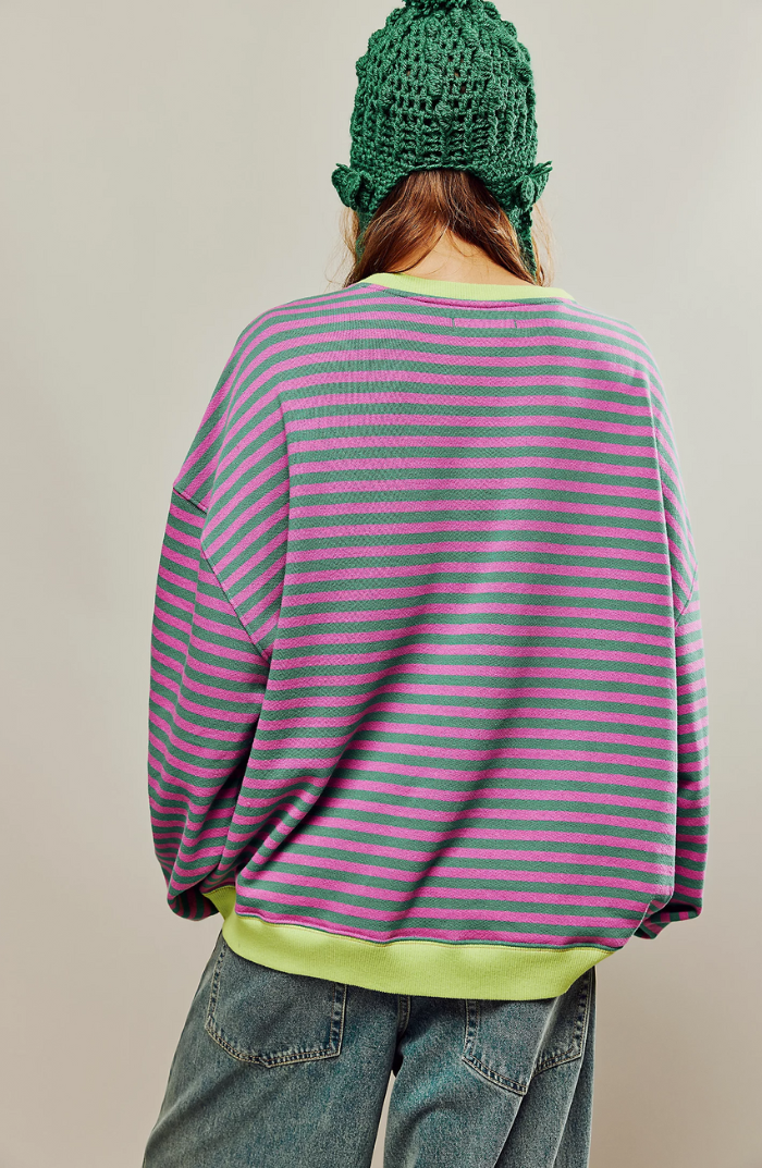 Women's Oversized Striped Sweatshirt – Contrast Trim Relaxed Fit