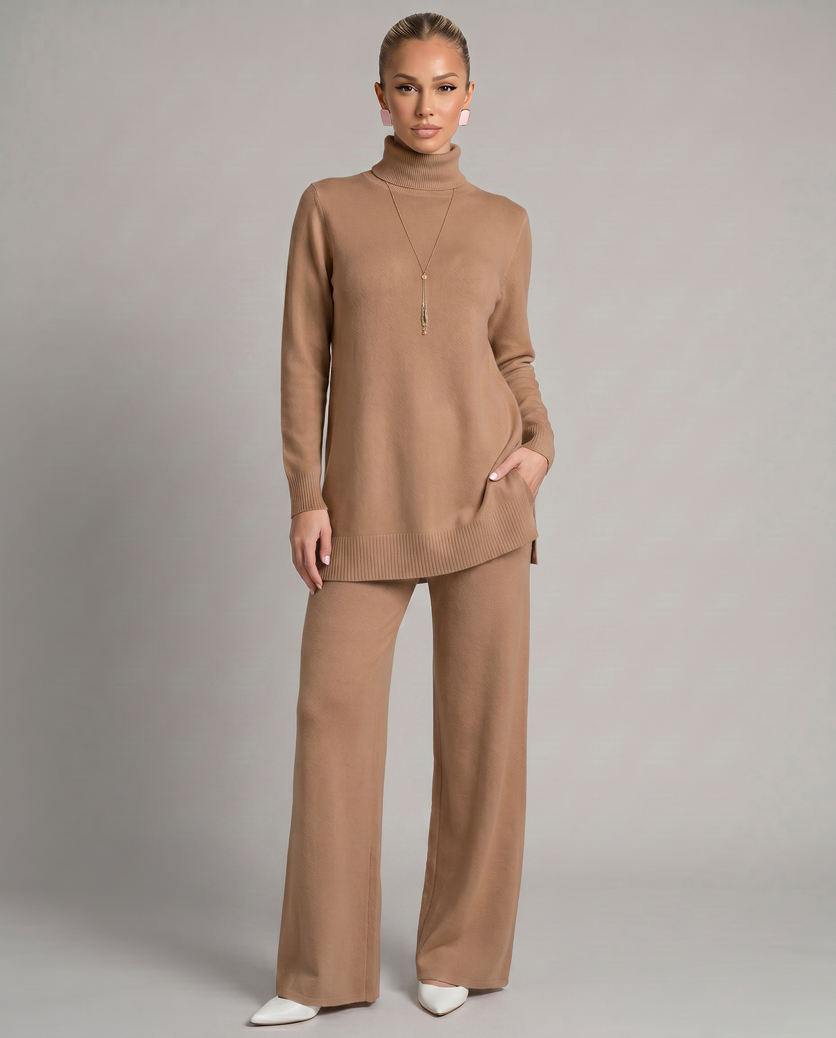 Women's Knit Two-Piece Set Turtleneck