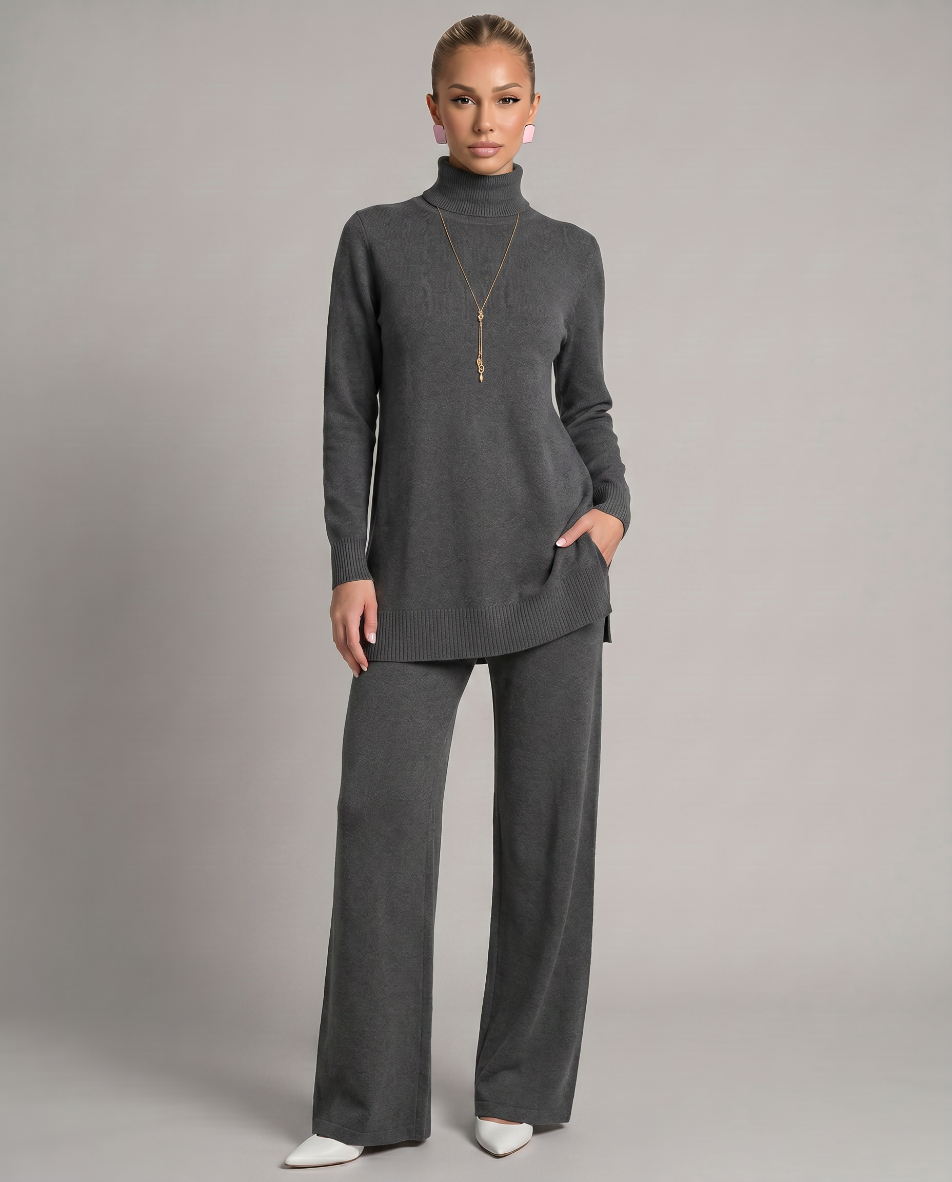 Women's Knit Two-Piece Set Turtleneck