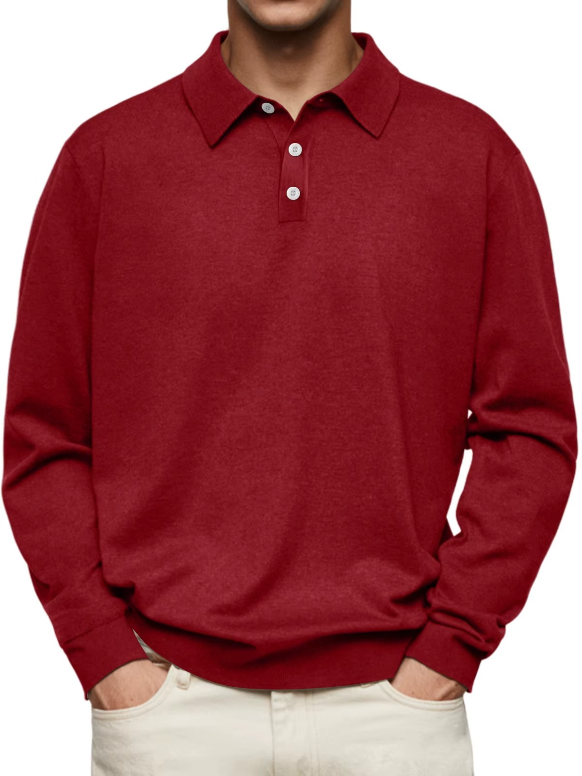 Men's Long Sleeve Polo with Shaped Collar