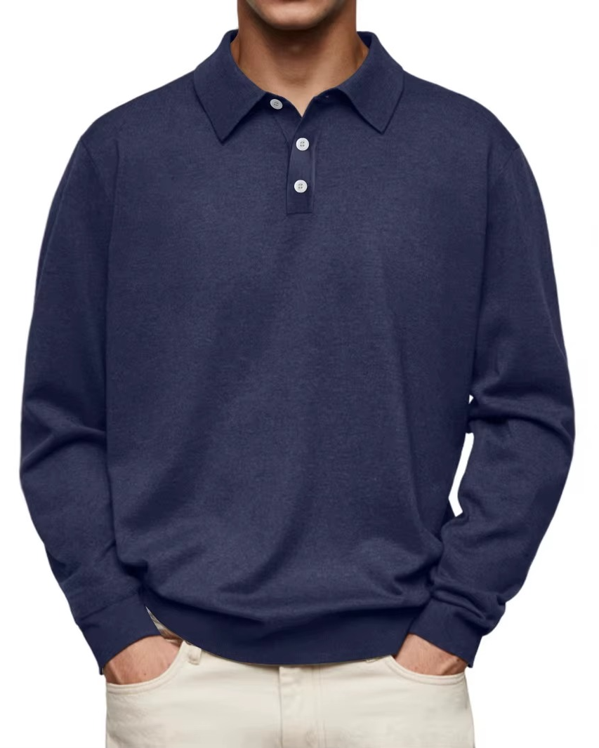 Men's Long Sleeve Polo with Shaped Collar