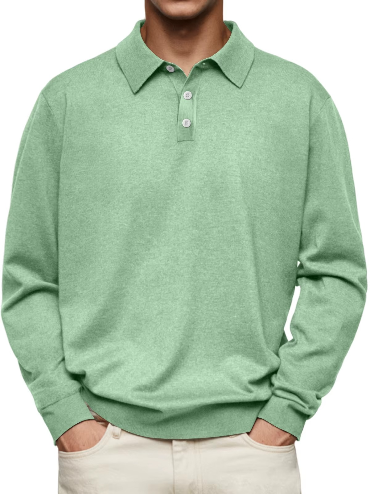 Men's Long Sleeve Polo with Shaped Collar