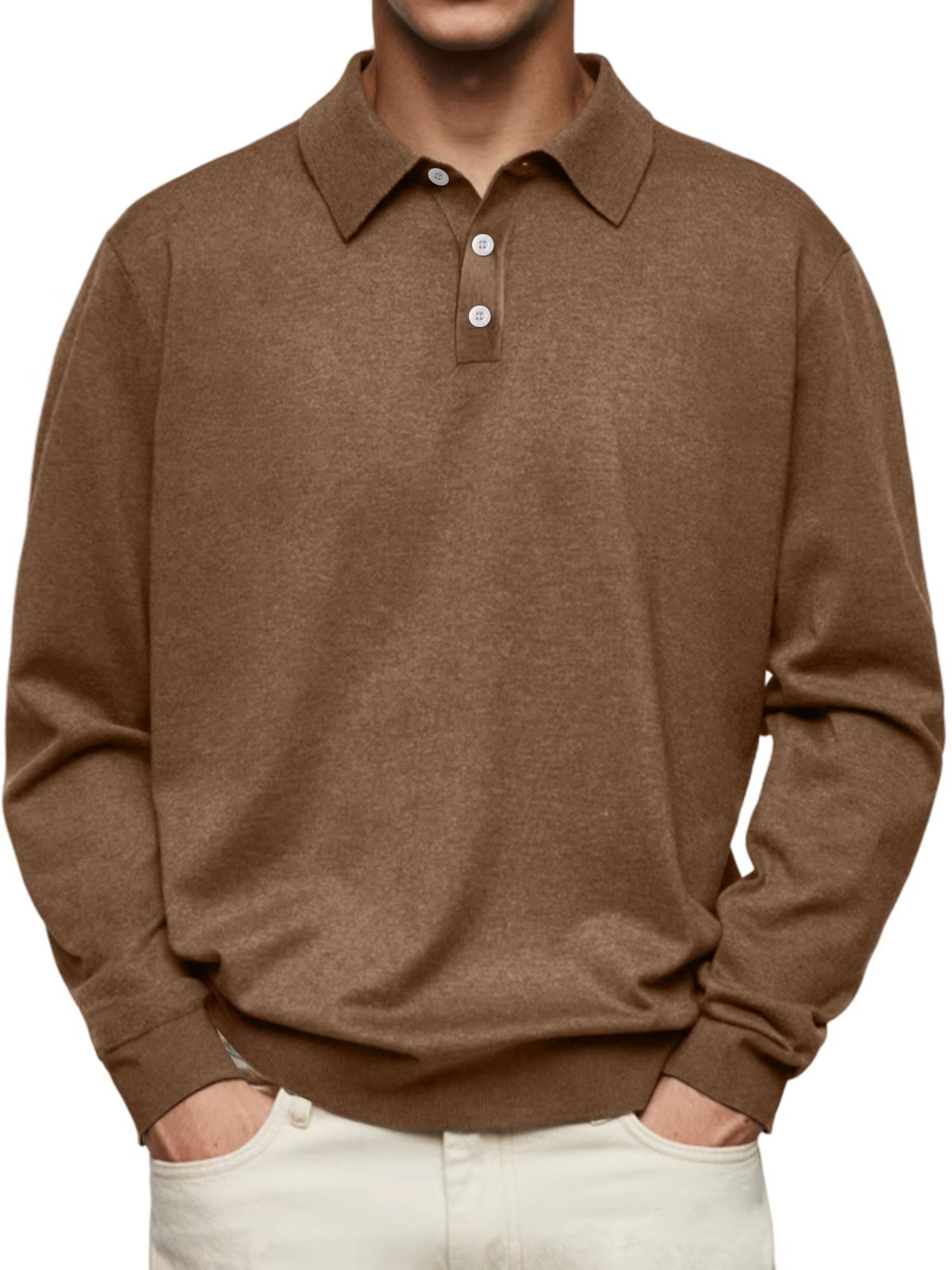 Men's Long Sleeve Polo with Shaped Collar
