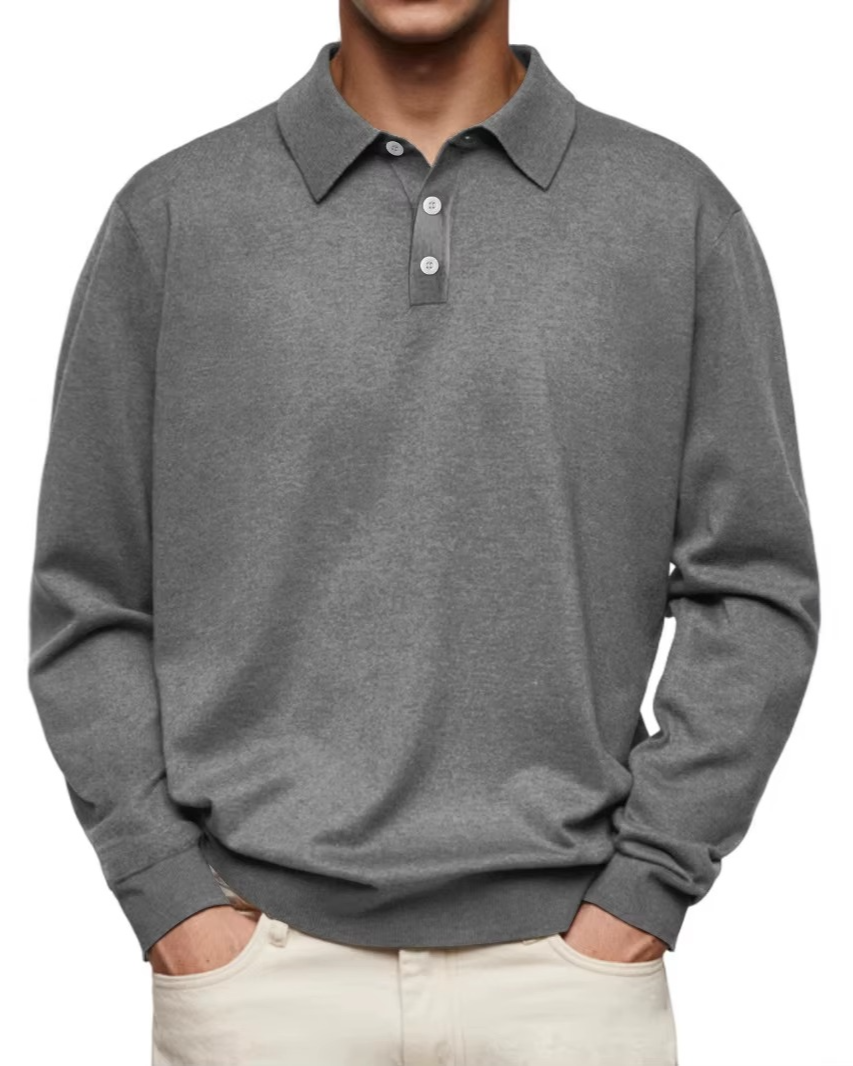 Men's Long Sleeve Polo with Shaped Collar