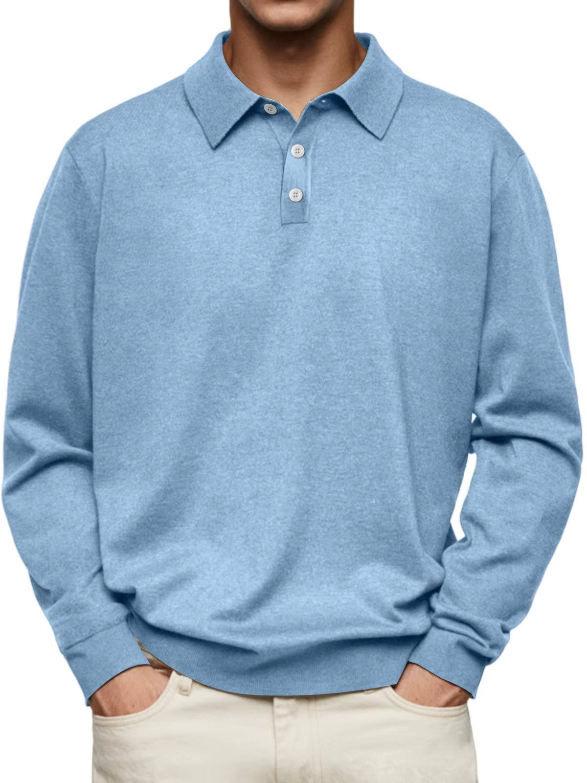 Men's Long Sleeve Polo with Shaped Collar