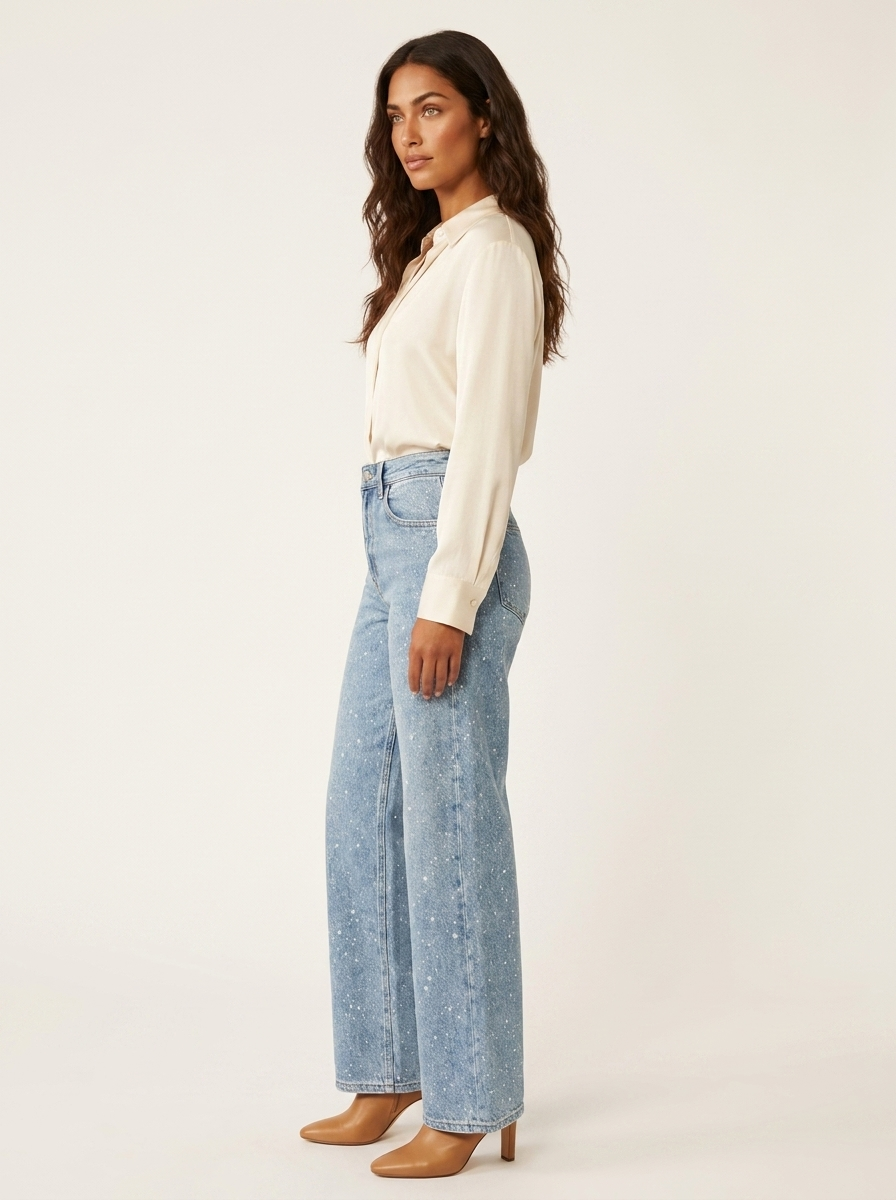 Women's High-Waisted Straight-Leg Jeans - Sparkle Detail