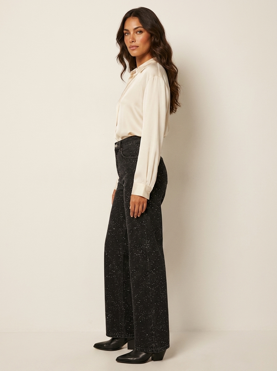 Women's High-Waisted Straight-Leg Jeans - Sparkle Detail