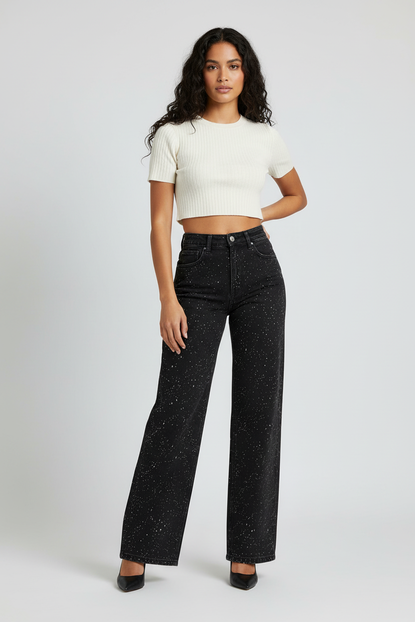 Women's High-Waisted Straight-Leg Jeans - Sparkle Detail