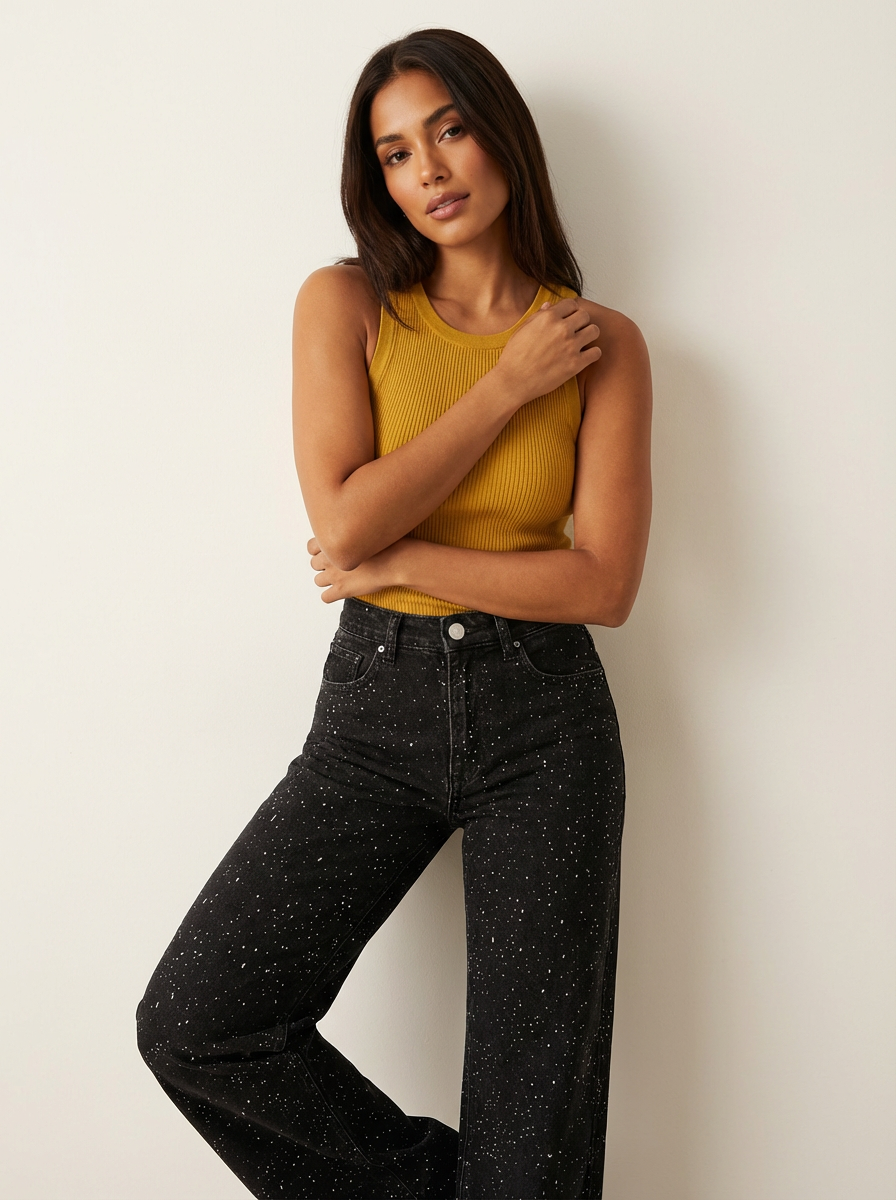 Women's High-Waisted Straight-Leg Jeans - Sparkle Detail