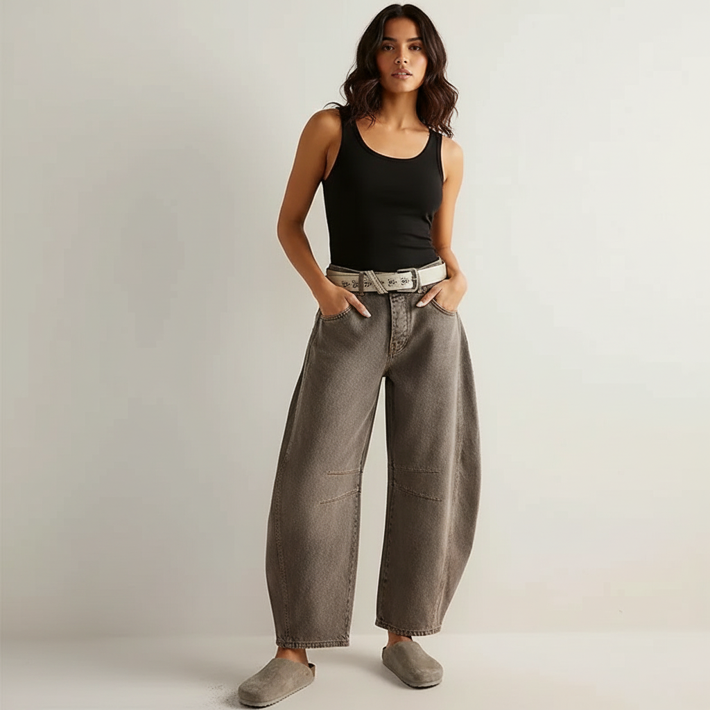 Women's High-Waisted Barrel Jeans - Relaxed Tapered Fit