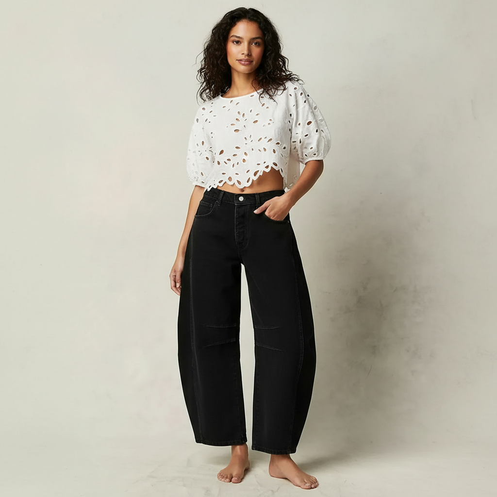 Women's High-Waisted Barrel Jeans - Relaxed Tapered Fit