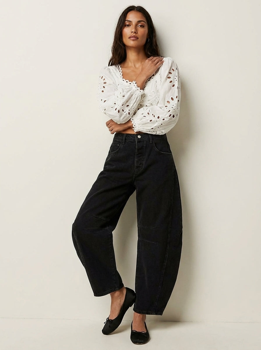 Women's High-Waisted Barrel Jeans - Relaxed Tapered Fit