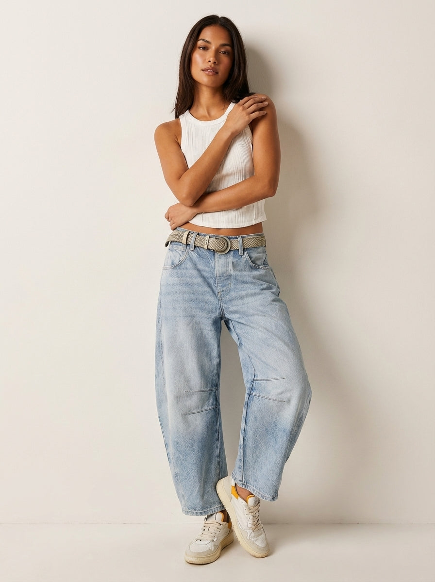 Women's High-Waisted Barrel Jeans - Relaxed Tapered Fit