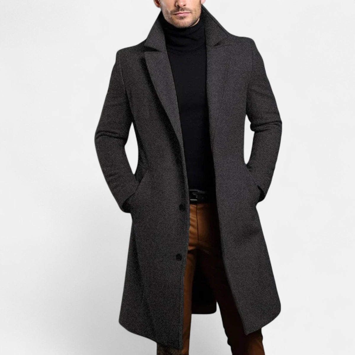 Men's Classic Single-Breasted Coat – Structured Formal Design