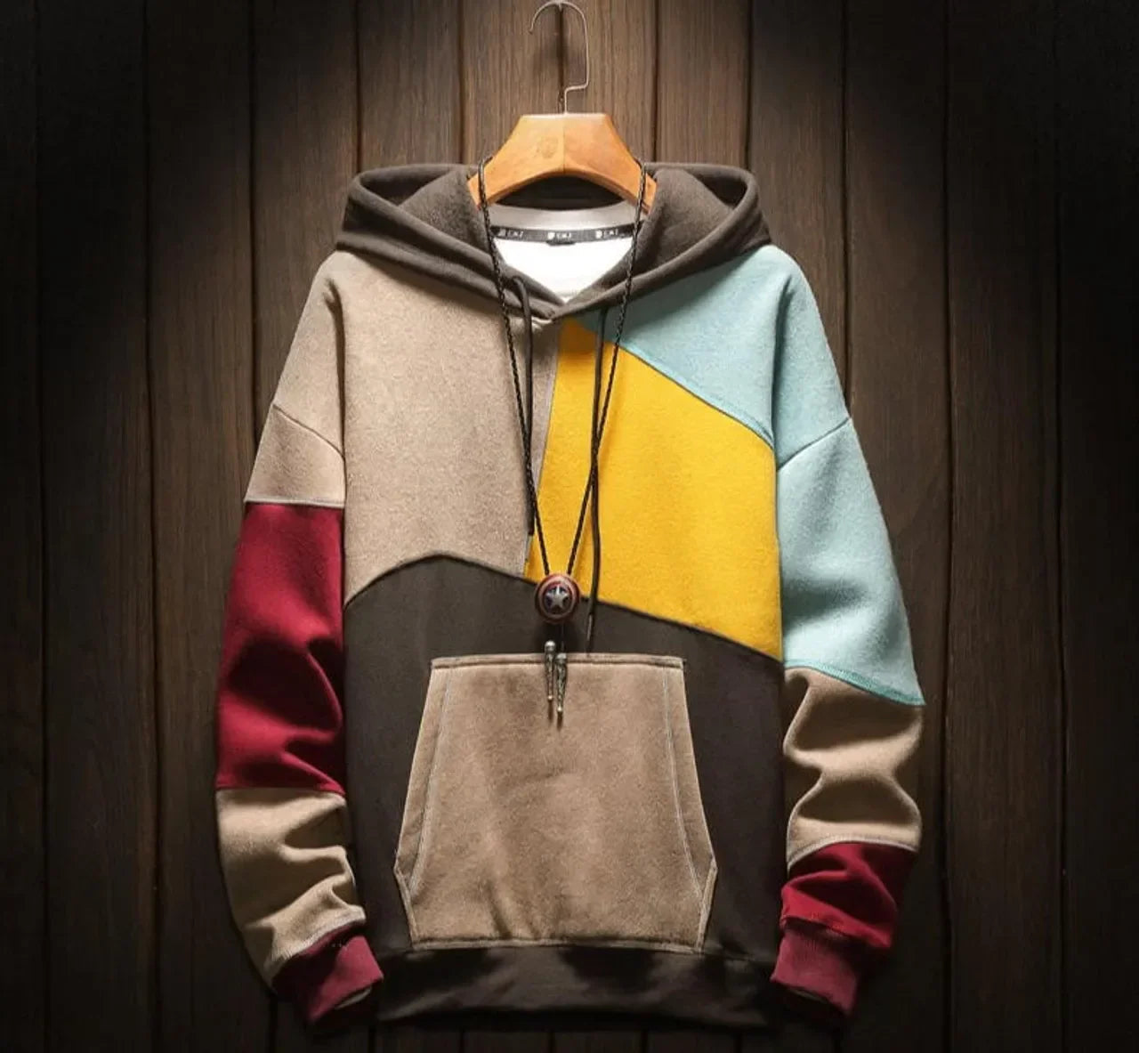 Men's Colour Block Hoodie - Casual Pullover