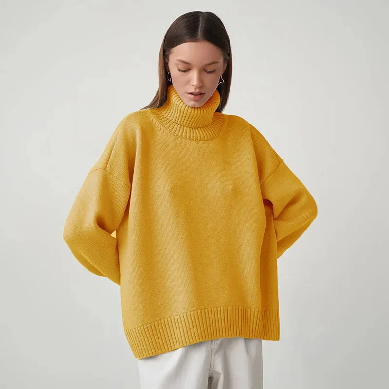 Women's Oversized Turtleneck Jumper - Soft Relaxed Fit