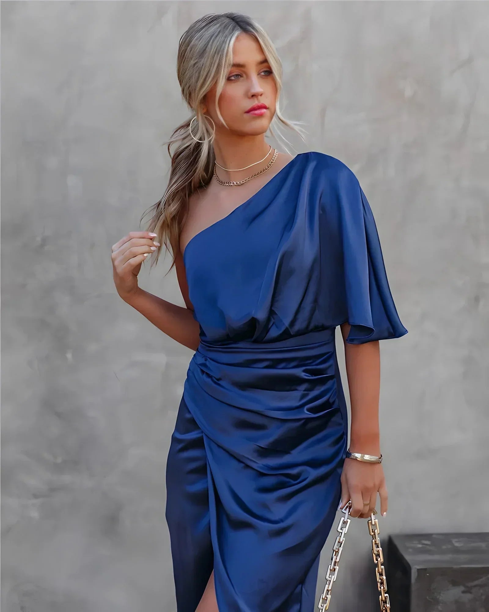 Women's Midi Dress Asymmetrical Draped Design