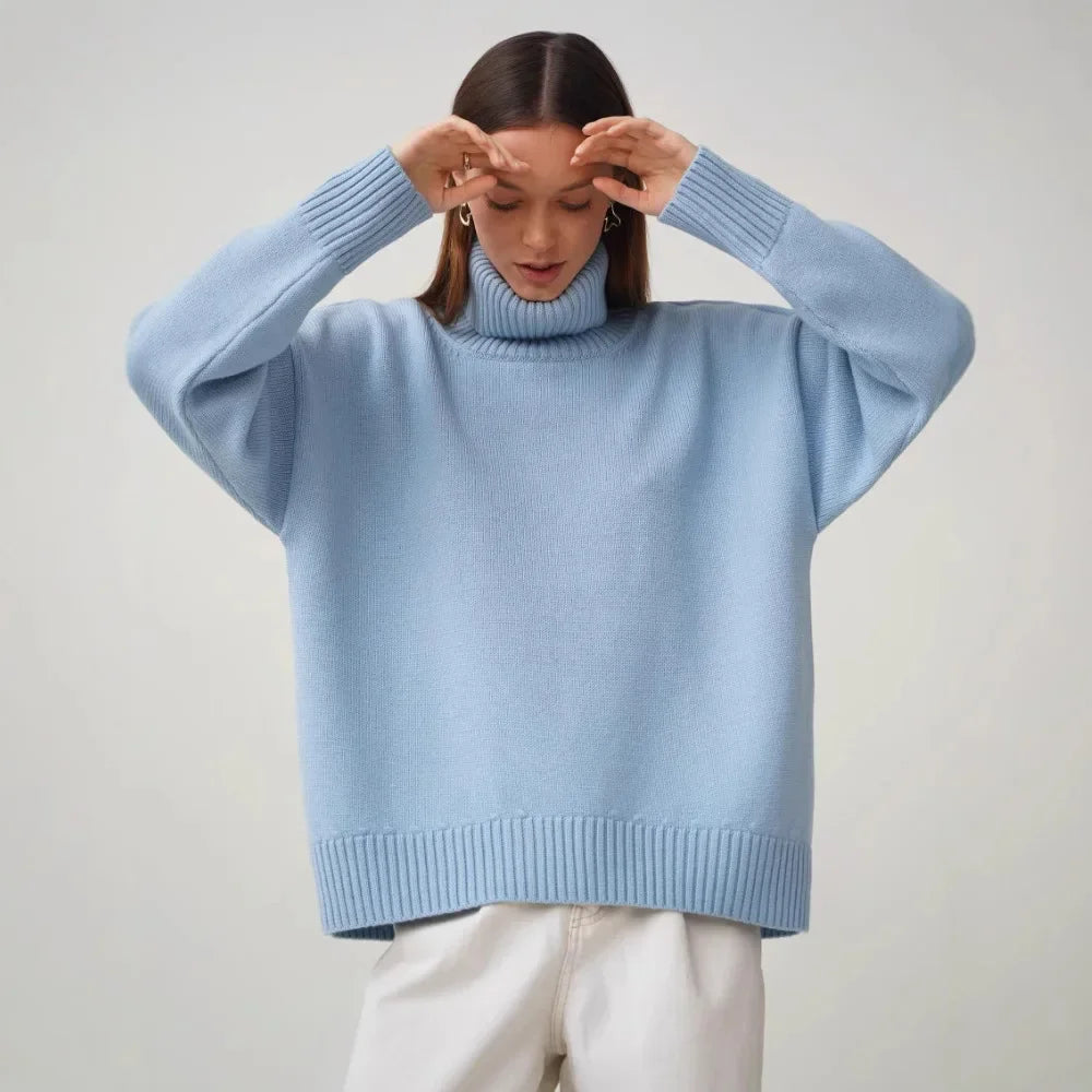 Women's Oversized Turtleneck Jumper - Soft Relaxed Fit