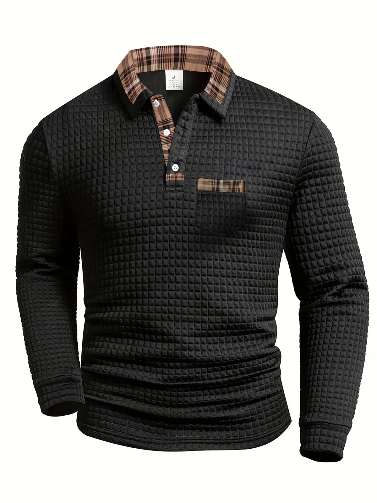 Men's Long Sleeve Polo – Textured Smart Casual Design