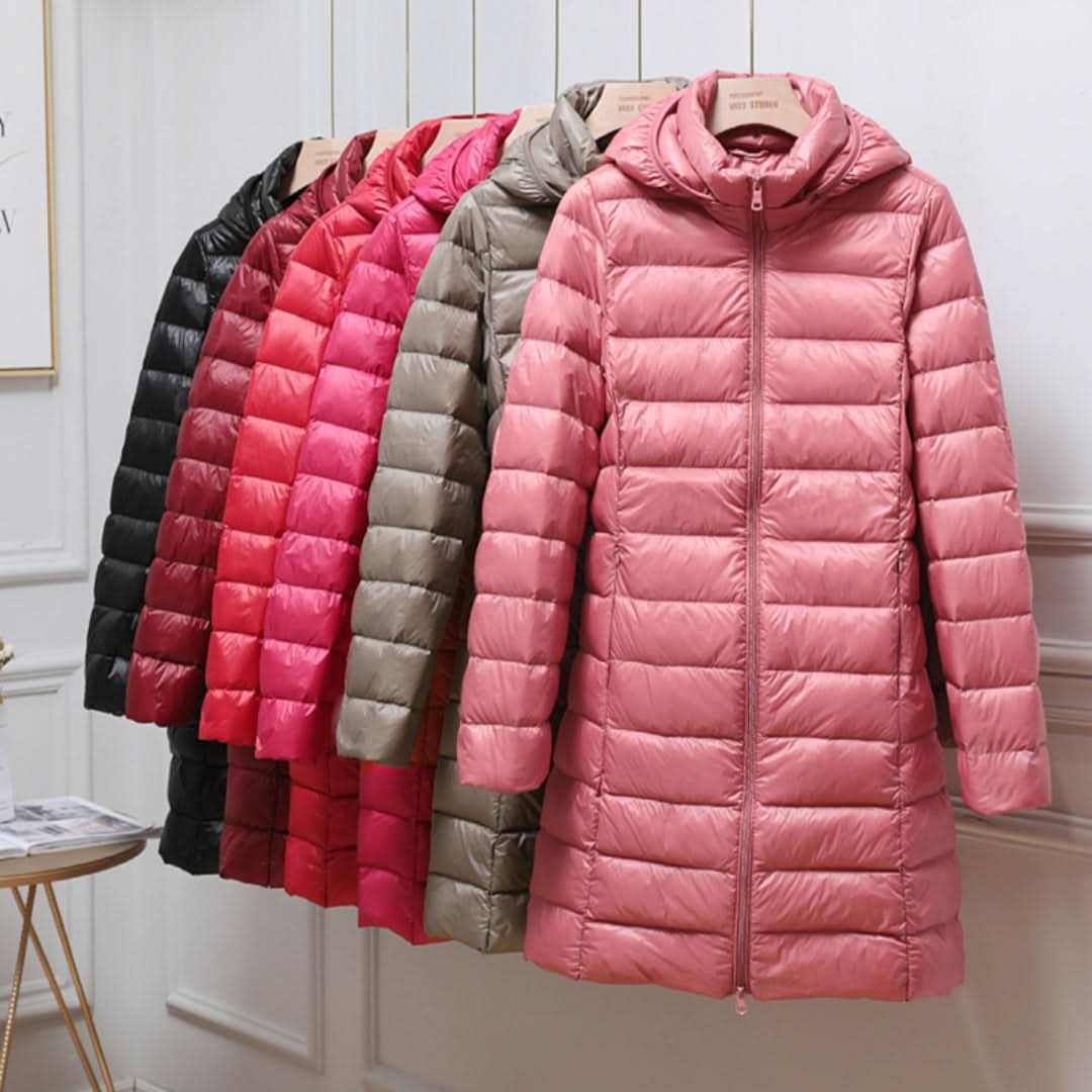 Women's Lightweight Longline Puffer Jacket – Hooded Autumn Coat
