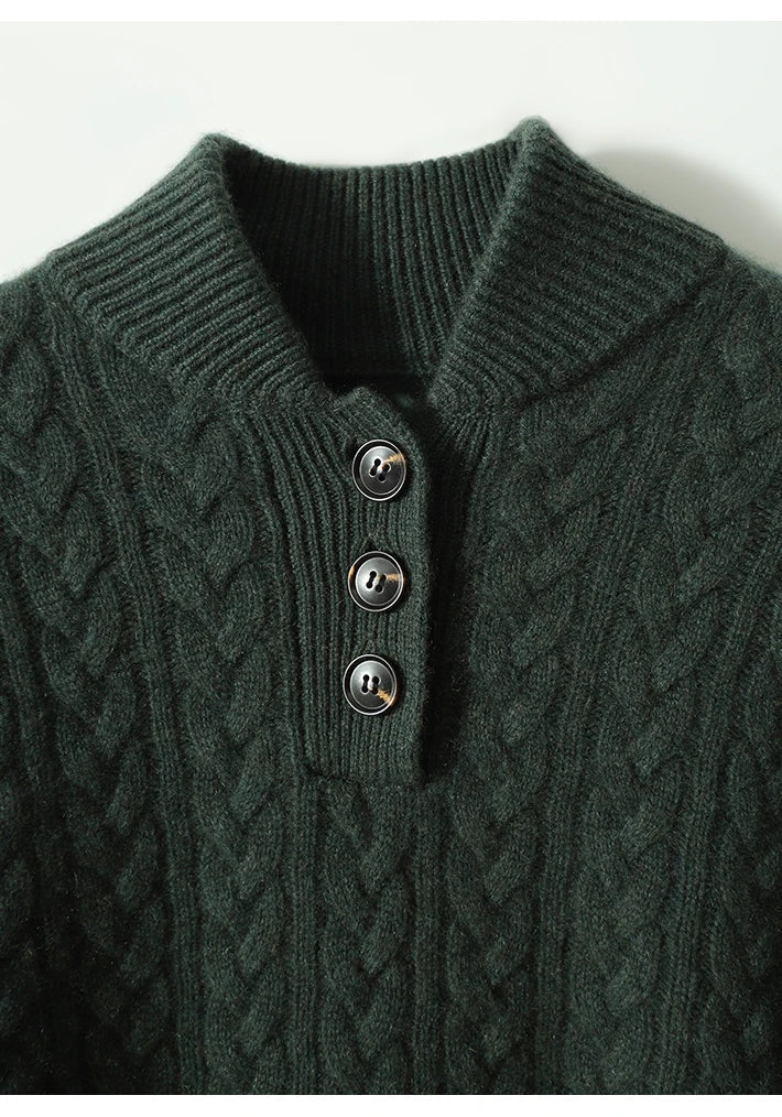 Women's Cable Knit Jumper – Button Neck Regular Fit