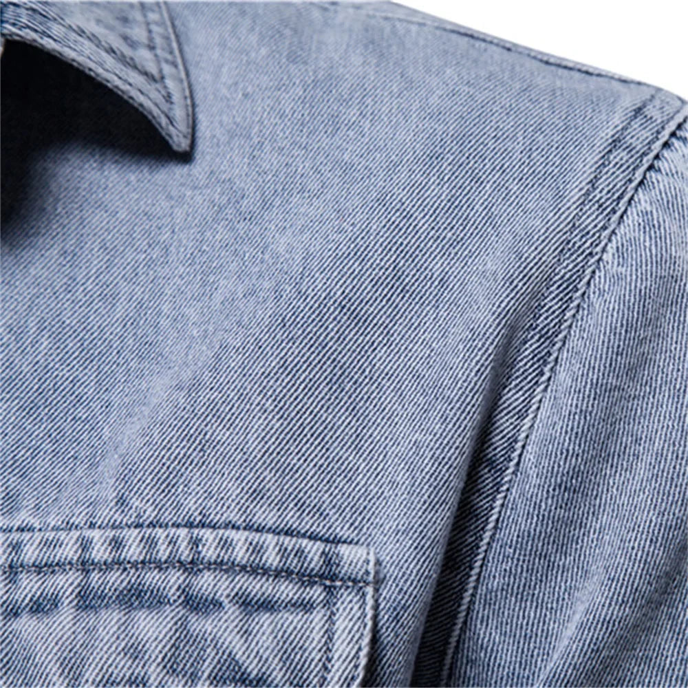 Men's Washed Denim Shirt - Long-Sleeve Button-Down Style