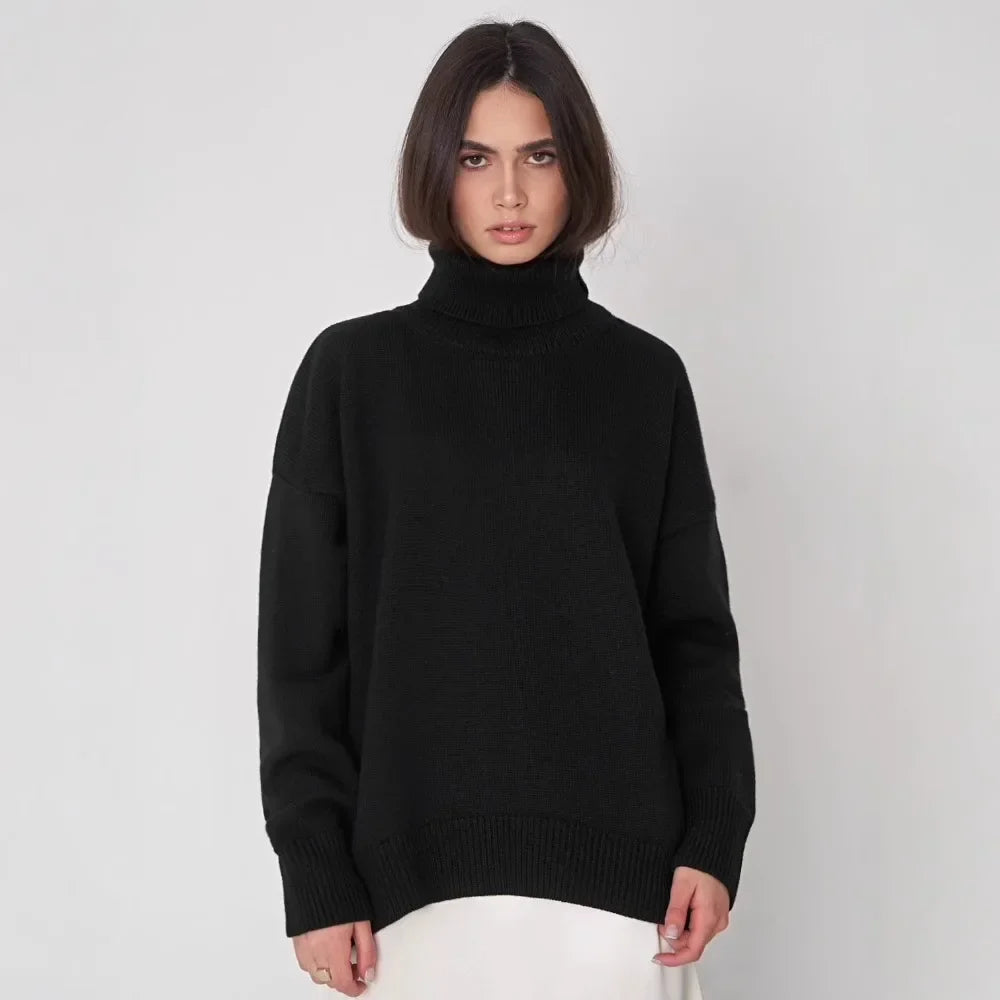 Women's Oversized Turtleneck Jumper - Soft Relaxed Fit