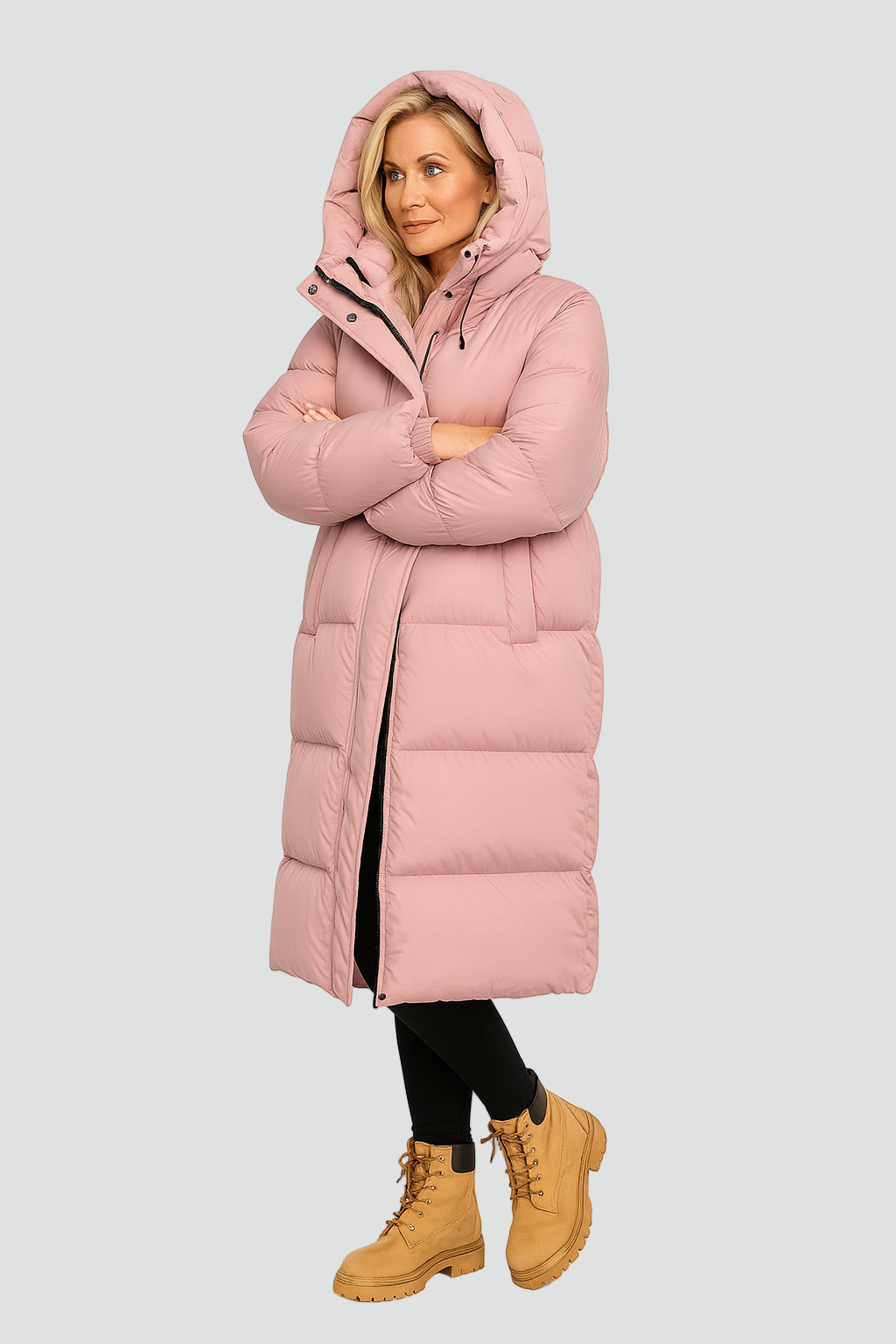 Long Quilted Puffer Jacket for Women with Hood - Winter