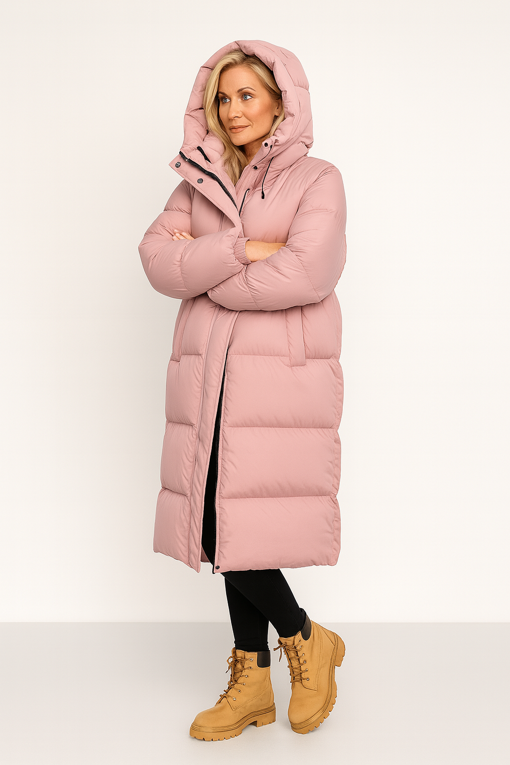 Long Quilted Puffer Jacket for Women with Hood - Winter