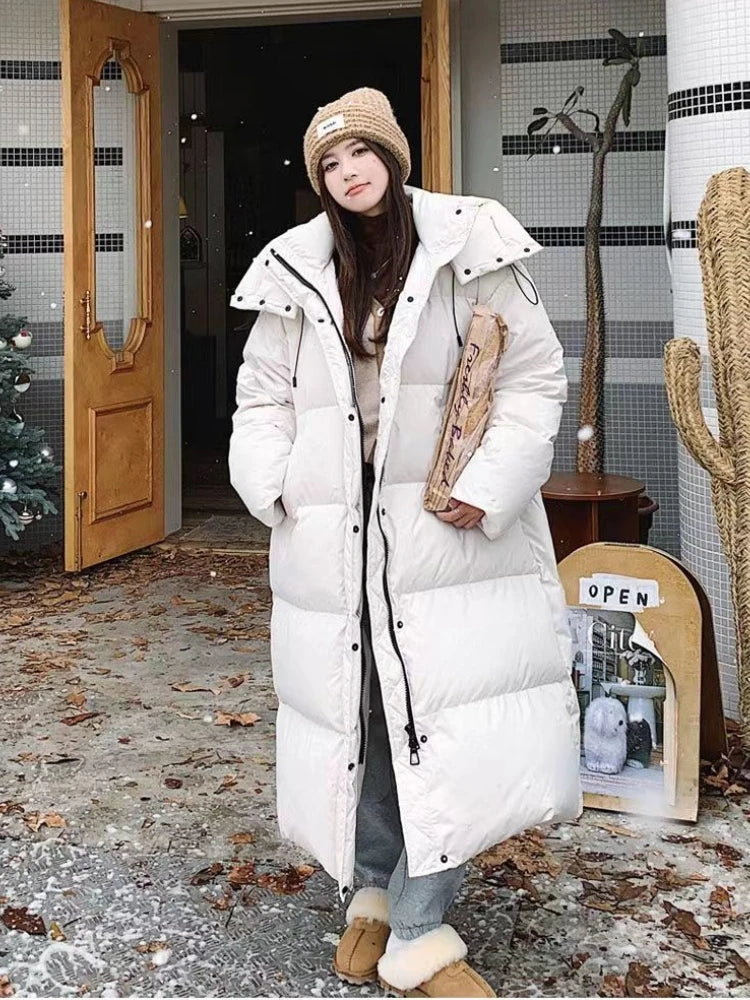 Long Quilted Puffer Jacket for Women with Hood - Winter