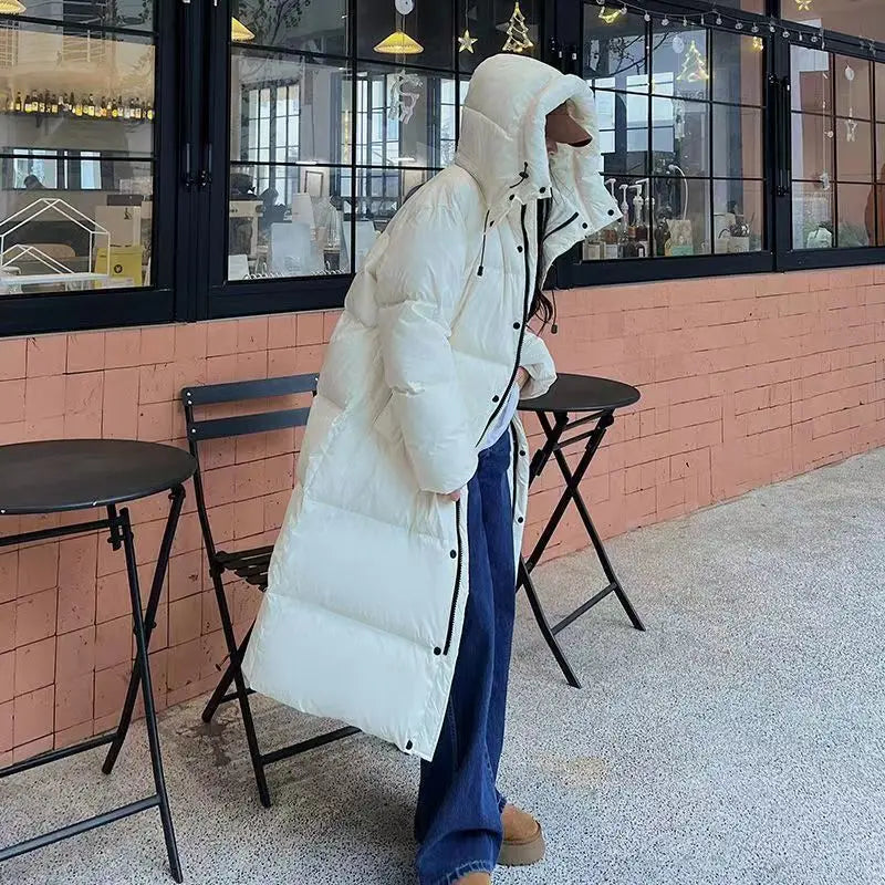 Long Quilted Puffer Jacket for Women with Hood - Winter