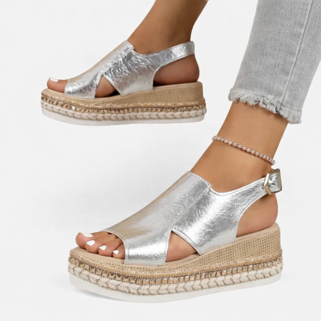 Women’s Summer Wedge Sandals – Supportive Comfort, Metallic Finish