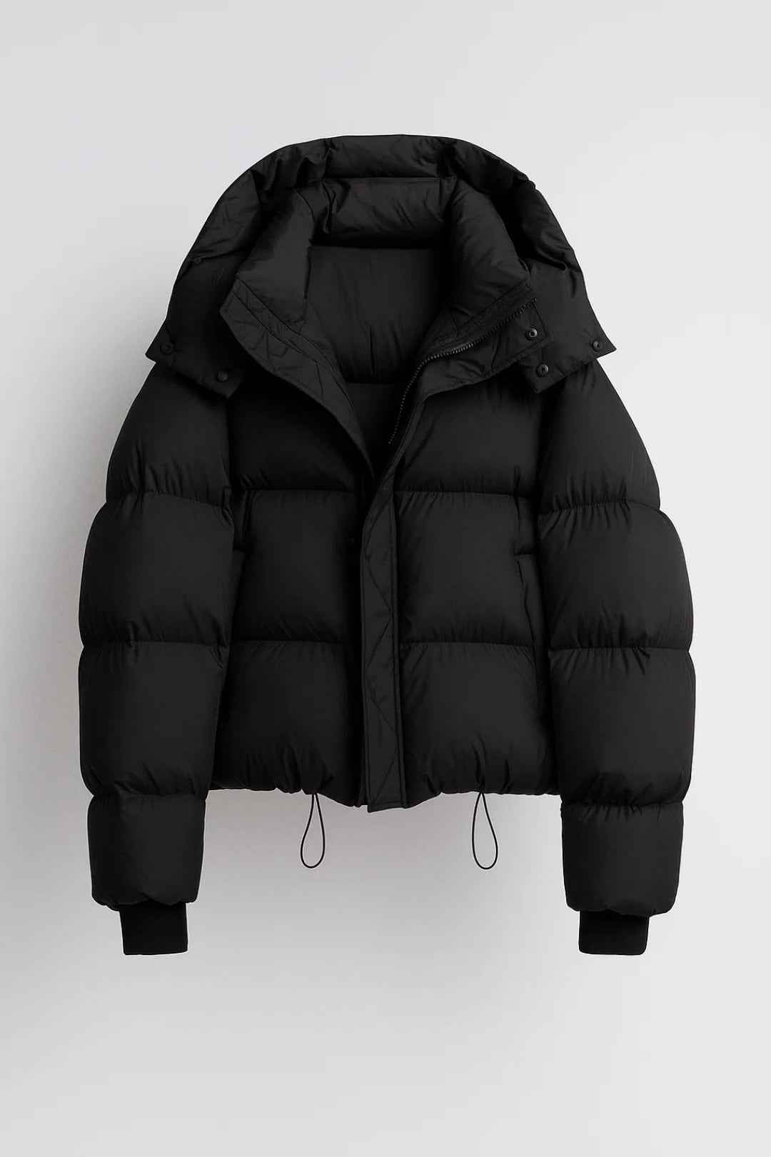 Women's Cropped Puffer Jacket – Funnel Neck &amp; Drawstring Hem