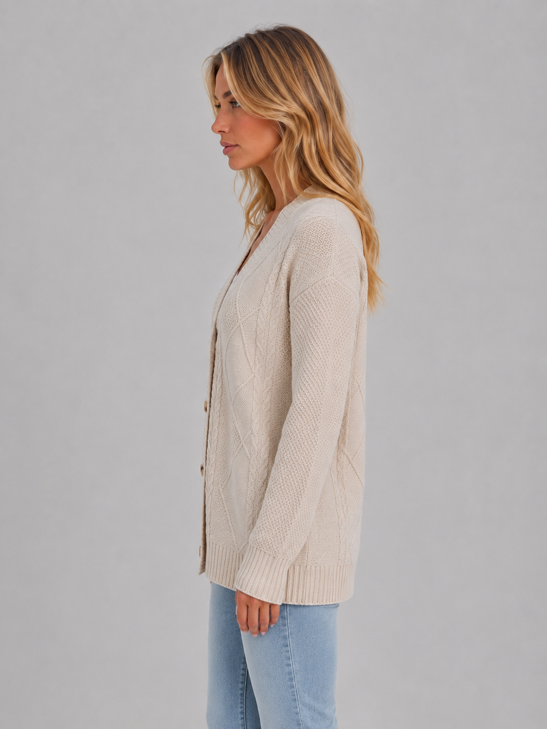 Women's Cable Knit Button Cardigan – Soft V-Neck Knitted Style