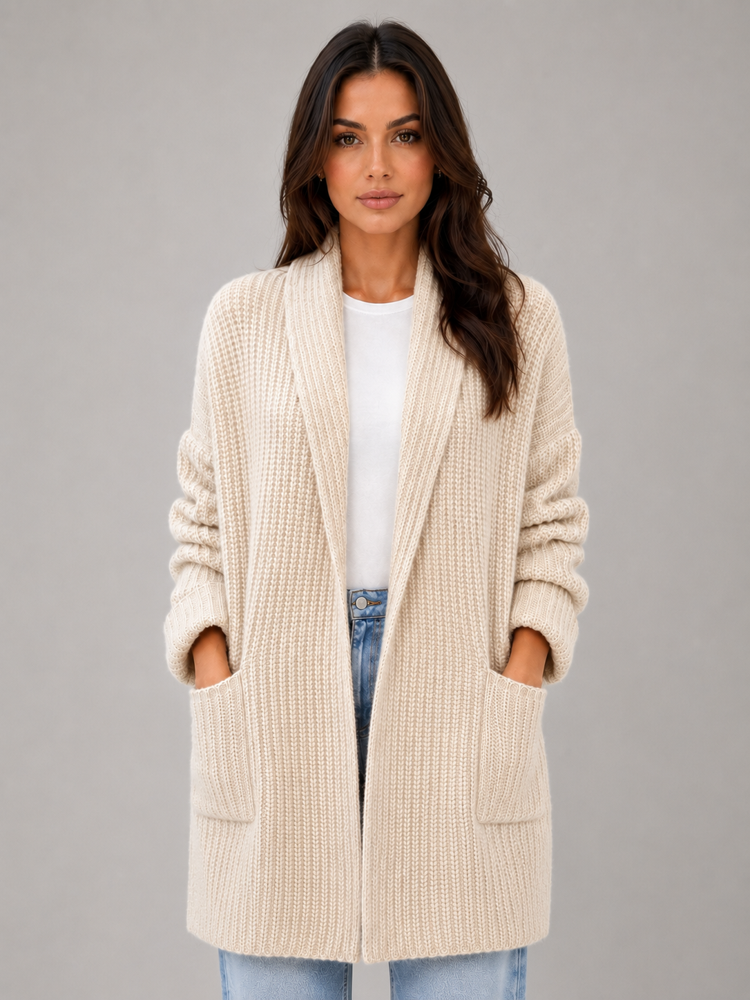 Women's Open Front Cardigan with Pockets – Soft Knit Longline Style