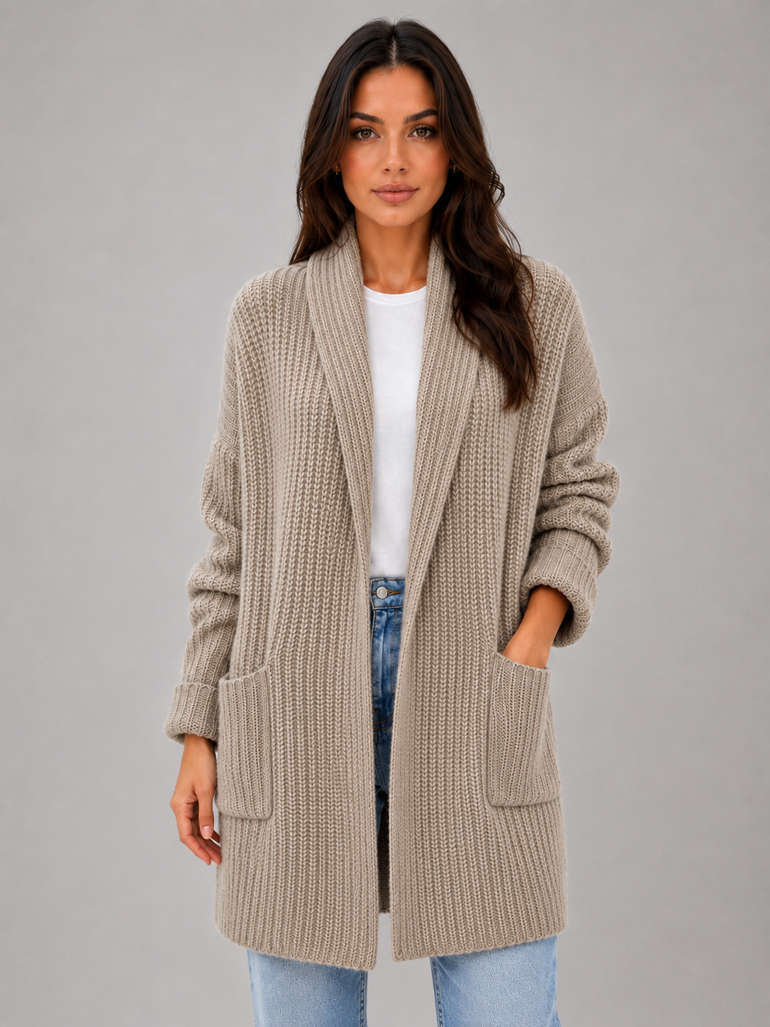 Women's Open Front Cardigan with Pockets – Soft Knit Longline Style