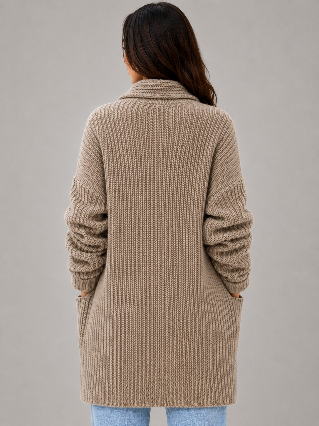 Women's Open Front Cardigan with Pockets – Soft Knit Longline Style