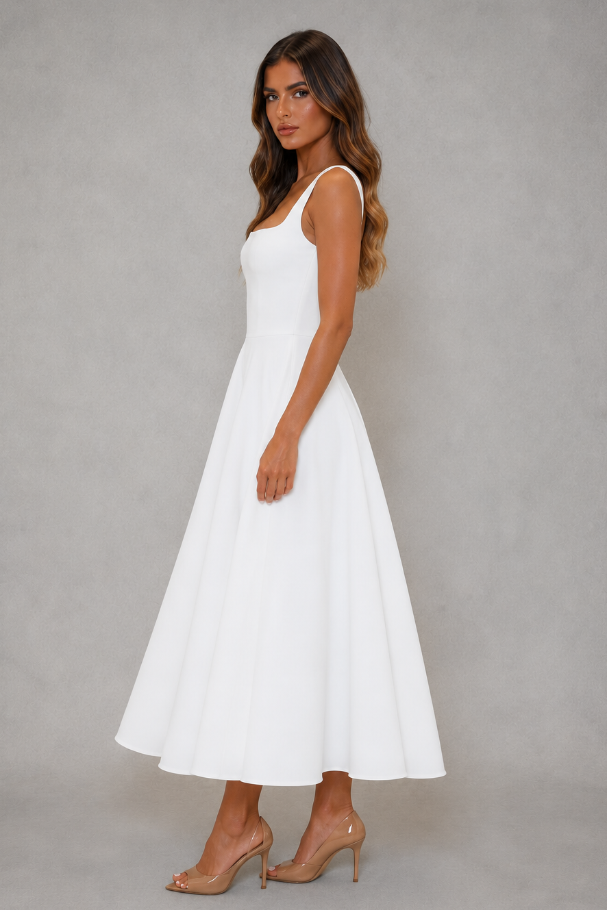 Women’s Square Neck A-Line Midi Dress for Work & Special Occasion Wear