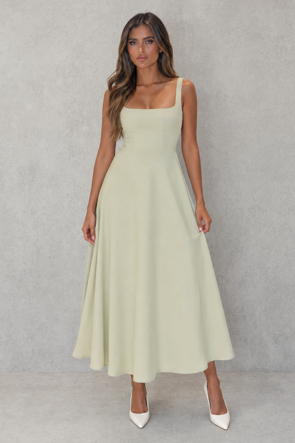 Women’s Square Neck A-Line Midi Dress for Work & Special Occasion Wear