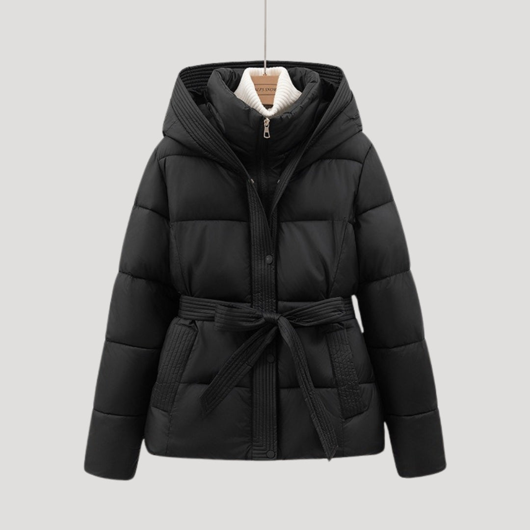 Women's Hooded Puffer Jacket – Belted Winter Coat