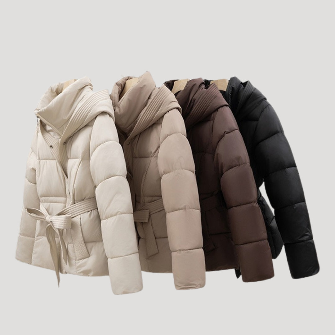 Women's Hooded Puffer Jacket – Belted Winter Coat