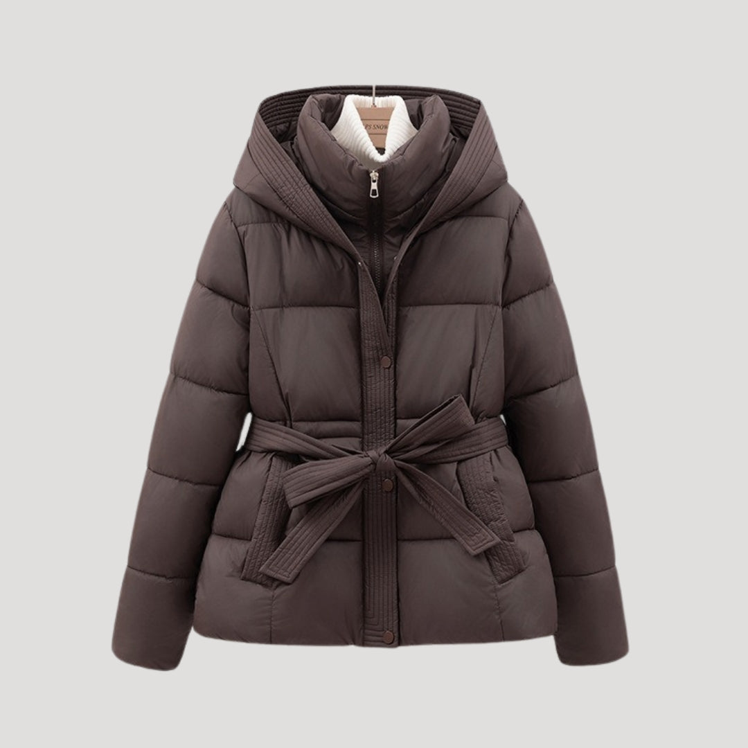 Women's Hooded Puffer Jacket – Belted Winter Coat