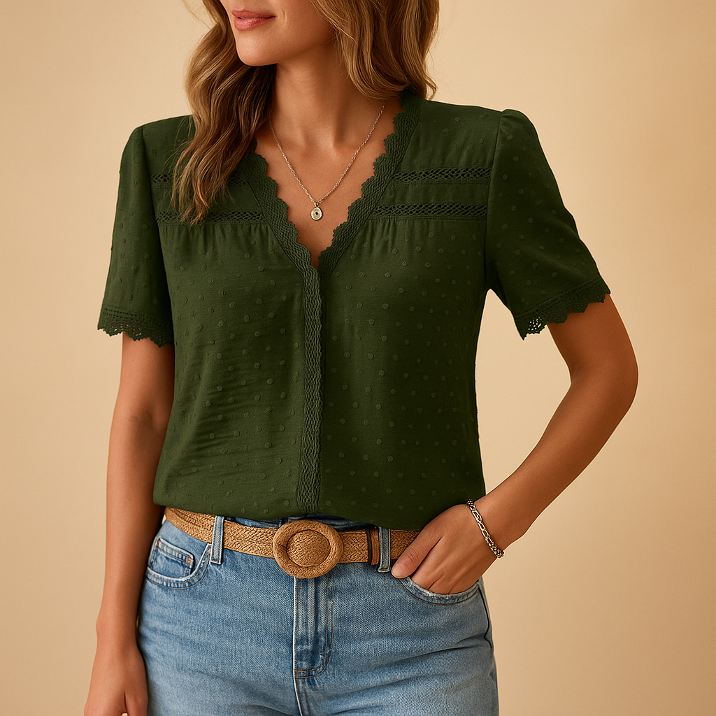 Women’s V-Neck Lace Trim Blouse